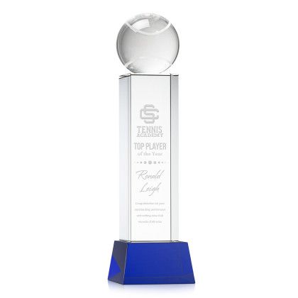 Custom Tennis Ball Award on Belcroft Blue Base Large - Etched Custom Tennis Ball Award on Belcroft Blue Base Large - Etched