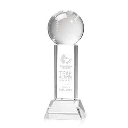 Custom Medium Baseball Award on Stowe Clear Base - Etched Custom Medium Baseball Award on Stowe Clear Base - Etched