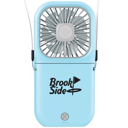 Custom Power Bank and Folding Neck Fan - Light Blue Custom Power Bank and Folding Neck Fan - Light Blue