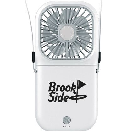 Custom Power Bank and Folding Neck Fan - White Custom Power Bank and Folding Neck Fan - White