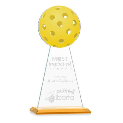 Custom Large Edenwood Pickleball Award Amber Base - Etched Custom Large Edenwood Pickleball Award Amber Base - Etched