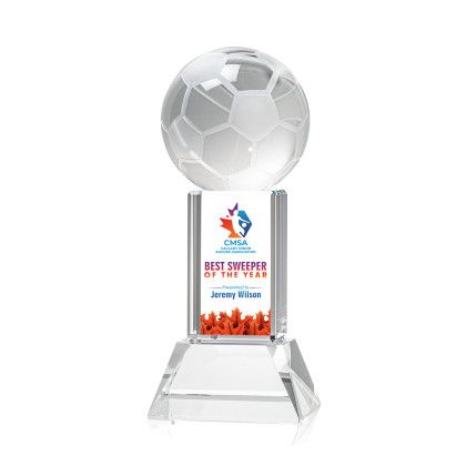 Custom Small Soccer Ball Full Color Award on Stowe Clear Base Custom Small Soccer Ball Full Color Award on Stowe Clear Base