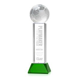 Custom Large Soccer Ball Award on Stowe Green Base - Etched Custom Large Soccer Ball Award on Stowe Green Base - Etched