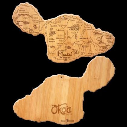 Custom U.S. State Shaped Bamboo Cutting and Serving Boards - Maui Custom U.S. State Shaped Bamboo Cutting and Serving Boards - Maui
