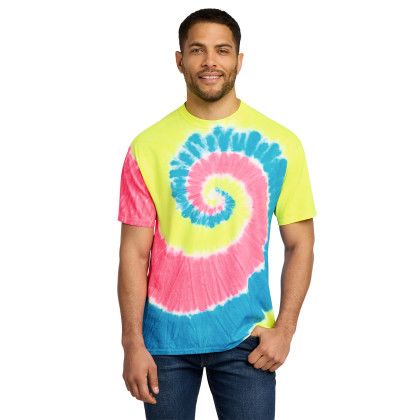 Custom Port & Co Tie-Dye Tee - Neon Rainbow