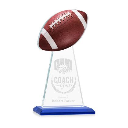 Custom Medium Edenwood Football Award Blue Base - Etched Custom Medium Edenwood Football Award Blue Base - Etched