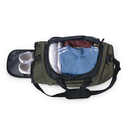 Custom Nomad Must Haves - Renew Duffle Bag - Charcoal Lifestyle View Custom Nomad Must Haves - Renew Duffle Bag - Charcoal Lifestyle View