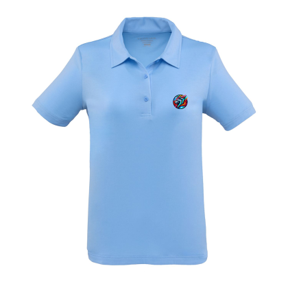 Custom Women's IZU EVERYTHING PERFORMANCE Eco Short Sleeve Polo - Sky Front side Custom Women's IZU EVERYTHING PERFORMANCE Eco Short Sleeve Polo - Sky Front side