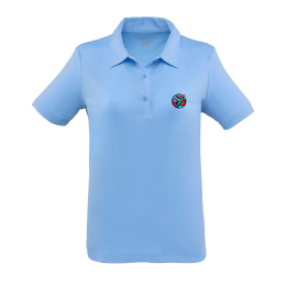 Custom Women's IZU EVERYTHING PERFORMANCE Eco Short Sleeve Polo - Sky Front side Custom Women's IZU EVERYTHING PERFORMANCE Eco Short Sleeve Polo - Sky Front side