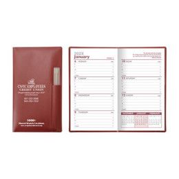 Custom Executive Vinyl Cover Weekly Pocket Planner with Clear Pen - Maroon Crush Red