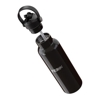 Custom All in 21 oz Recycled Stainless Steel Bottle - Black Open Cap View Custom All in 21 oz Recycled Stainless Steel Bottle - Black Open Cap View