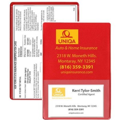 Custom Copy Guard Vinyl Insurance Card Holder w/ Extra Pocket - Red Custom Copy Guard Vinyl Insurance Card Holder w/ Extra Pocket - Red