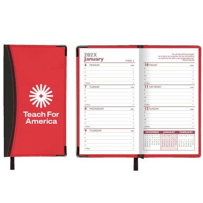 Custom Weekly Ascot 2 Tone Vinyl Soft Cover Weekly Planner with 1 Color w/o Map - Red with Black Custom Weekly Ascot 2 Tone Vinyl Soft Cover Weekly Planner with 1 Color w/o Map - Red with Black