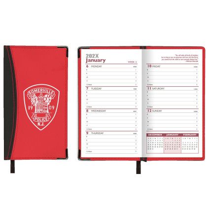 Custom Weekly Ascot 2 Tone Vinyl Soft Cover Planner (2 Color w/ Map) - Red with Black Custom Weekly Ascot 2 Tone Vinyl Soft Cover Planner (2 Color w/ Map) - Red with Black