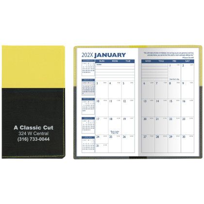 Custom Soft Cover 2 Tone Vinyl France Series Monthly Planner / 1 Color Insert - Yellow with Black