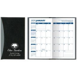 Custom Soft Cover 2 Tone Vinyl Geneva Series Monthly Planner / 1 Color Insert - Silver With Black