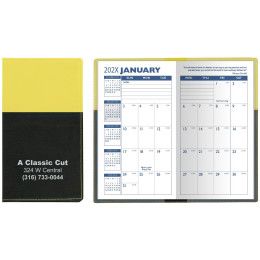 Custom Soft Cover 2 Tone Vinyl France Series Monthly Planner / 1 Color Insert - Yellow with Black Custom Soft Cover 2 Tone Vinyl France Series Monthly Planner / 1 Color Insert - Yellow with Black