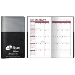 Custom Soft Cover 2 Tone Vinyl France Series Monthly Planner / 2 Color - Silver with Black Custom Soft Cover 2 Tone Vinyl France Series Monthly Planner / 2 Color - Silver with Black
