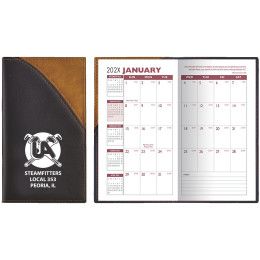 Custom 2 Tone Vinyl Designer Series Barcelona Planner - Monthly 1 Color - Brown with Black