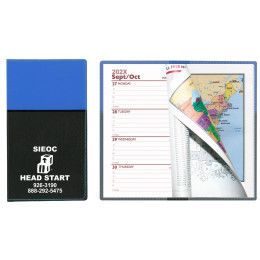 Custom Soft Cover 2 Tone Vinyl France Series Weekly Planner with Map / 1 Color - Royal Blue with Black
