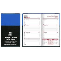 Custom Soft Cover 2 Tone Vinyl France Series Weekly Planner with Map / 2 Color - Royal Blue with Black