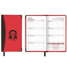 Custom Weekly Ascot 2 Tone Vinyl Soft Cover Planner with 1 Color with Map - Red with Black