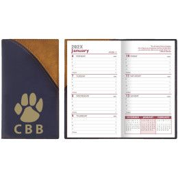 Custom 2 Tone Vinyl Designer Series Barcelona Planner - Weekly / 1 Color Insert - Brown with Navy Blue