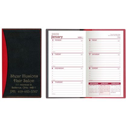 Custom Soft Cover 2 Tone Vinyl Geneva Series Weekly Planner w/o Map / 1 Color - Red with Black Custom Soft Cover 2 Tone Vinyl Geneva Series Weekly Planner w/o Map / 1 Color - Red with Black