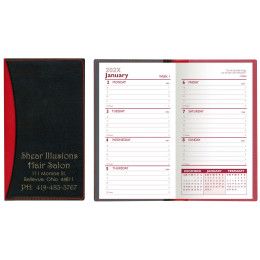 Custom Soft Cover 2 Tone Vinyl Geneva Series Weekly Planner w/o Map / 1 Color - Red with Black