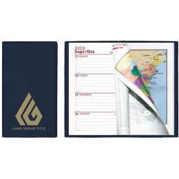 Custom Soft Cover Vinyl Sewn Ireland Weekly Planner with Map / 1 Color Insert - Navy Blue