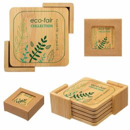 Custom Bamboo Coaster Set - Full Color
