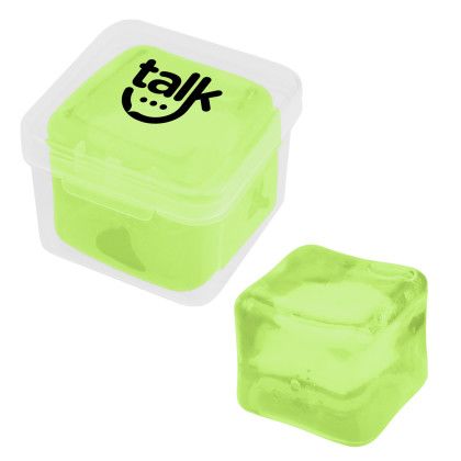 Custom Squishy Cube Stress Toy - Clear With Translucent Lime Green Custom Squishy Cube Stress Toy - Clear With Translucent Lime Green