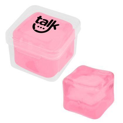 Custom Squishy Cube Stress Toy - Clear With Translucent Pink Custom Squishy Cube Stress Toy - Clear With Translucent Pink