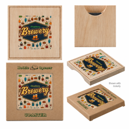 Custom Wood Bottle Opener Coaster - Full Color
