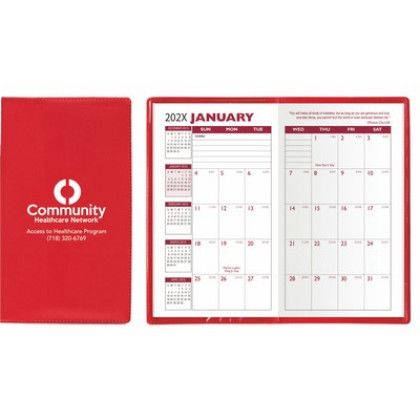 Custom Standard Vinyl Monthly Pocket Planner - Red Custom Standard Vinyl Monthly Pocket Planner - Red