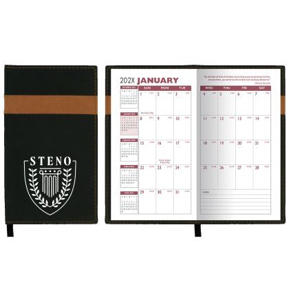 Custom Joliett Series Soft Cover 2 Tone Vinyl Monthly Planner / 1 Color - Black with tan Custom Joliett Series Soft Cover 2 Tone Vinyl Monthly Planner / 1 Color - Black with tan