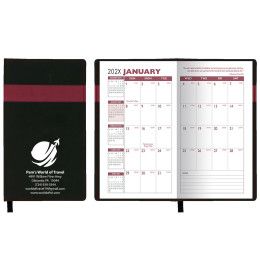Custom Joliett Series Soft Cover 2 Tone Vinyl Monthly Planner / 2 Color - Black with Wine