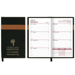 Custom Joliett Series Soft Cover 2 Tone Vinyl Weekly Planner with Map / 2 Color - Black with Tan