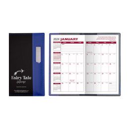 Custom Lafayette Series Soft Cover 2 Tone Vinyl Monthly Planner with Clear Pen & 2 Color Insert - Black with Blue