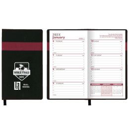 Custom Joliett Series Soft Cover 2 Tone Vinyl Weekly Planner with Map / 1 Color - Black with Wine