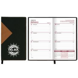 Custom Keystone Series Soft Cover 2 Tone Vinyl Weekly Planner w/ Map / 1 Color - Black with Tan