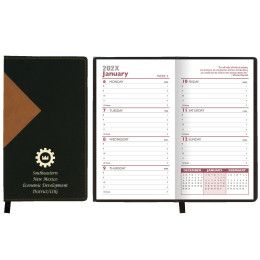 Custom Keystone Series Soft Cover 2 Tone Vinyl Weekly Planner with Map / 2 Color - Black with Tan