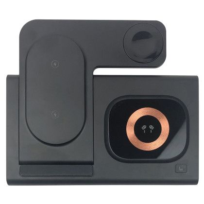 Custom 4 in 1 Foldable Wireless Charging Station - Black Front View Custom 4 in 1 Foldable Wireless Charging Station - Black Front View