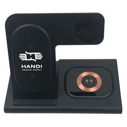 Custom 4 in 1 Foldable Wireless Charging Station - Black Open View Custom 4 in 1 Foldable Wireless Charging Station - Black Open View
