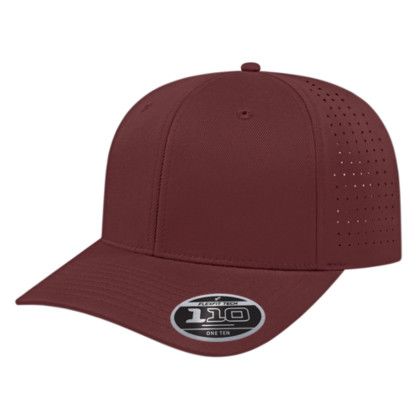 Custom Flexfit 110 Perforated Performance Snap Back Cap - Genuine Leather Applique - Maroon