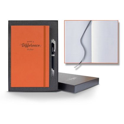 Custom Castelli Tucson Banded Medio Lined White Page Journal Gift Set - Orange Custom Castelli Tucson Banded Medio Lined White Page Journal Gift Set - Orange