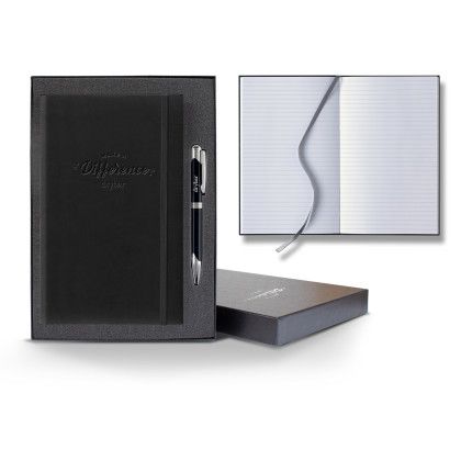 Custom Castelli Tucson Banded Medio Lined White Page Journal Gift Set - Black Custom Castelli Tucson Banded Medio Lined White Page Journal Gift Set - Black