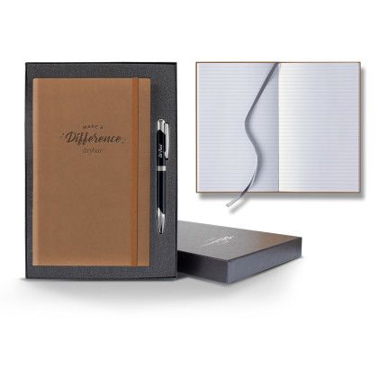 Custom Castelli Tucson Banded Medio Lined White Page Journal Gift Set - Beige Custom Castelli Tucson Banded Medio Lined White Page Journal Gift Set - Beige