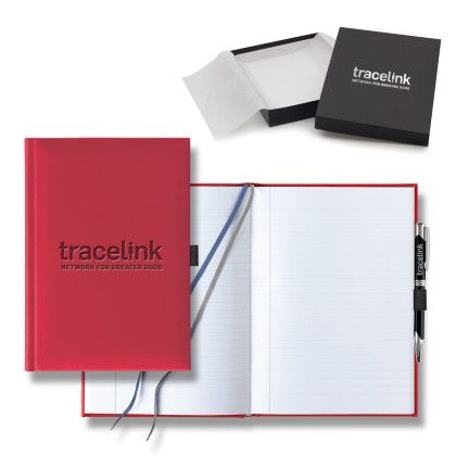 Custom Castelli Tucson Grande Lined White Page Journal Gift Set - Bright Red Custom Castelli Tucson Grande Lined White Page Journal Gift Set - Bright Red
