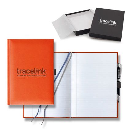 Custom Castelli Tucson Grande Lined White Page Journal Gift Set - Orange Custom Castelli Tucson Grande Lined White Page Journal Gift Set - Orange